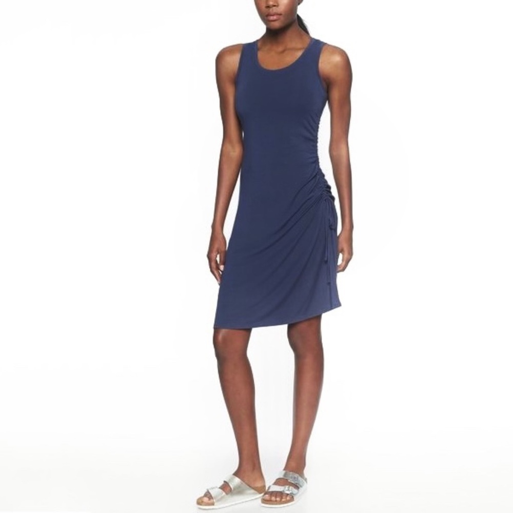 Athleta Navy Side Drawstring Gathered Ruched Side Midi Dress Size XXS